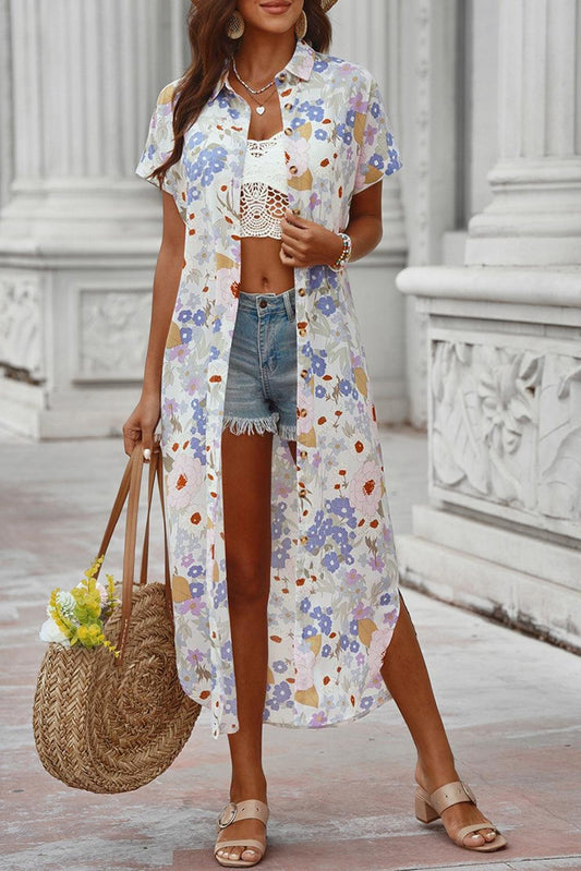 Printed Open Front Short Sleeve Cover-Up Carauana Store