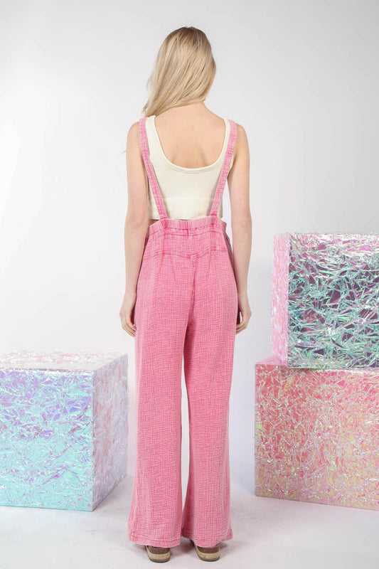 VERY J Texture Washed Wide Leg Overalls Carauana Store