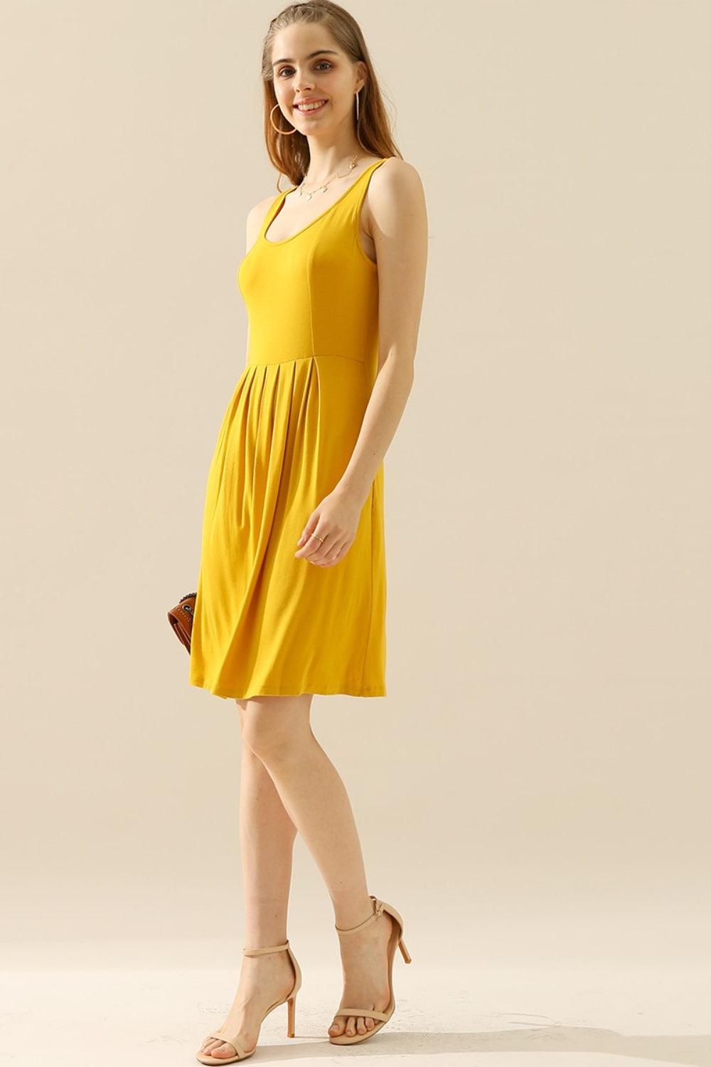 Doublju Full Size Round Neck Ruched Sleeveless Dress with Pockets Carauana Store