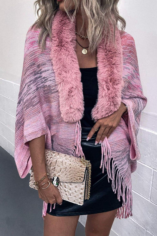 Open Front Fringe Hem Poncho Carauana Store