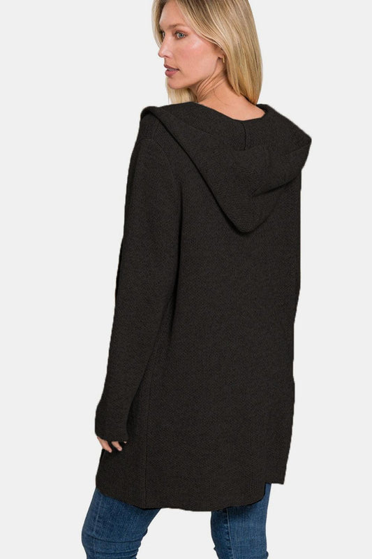 Zenana Hooded Open Front Sweater Cardigan Carauana Store