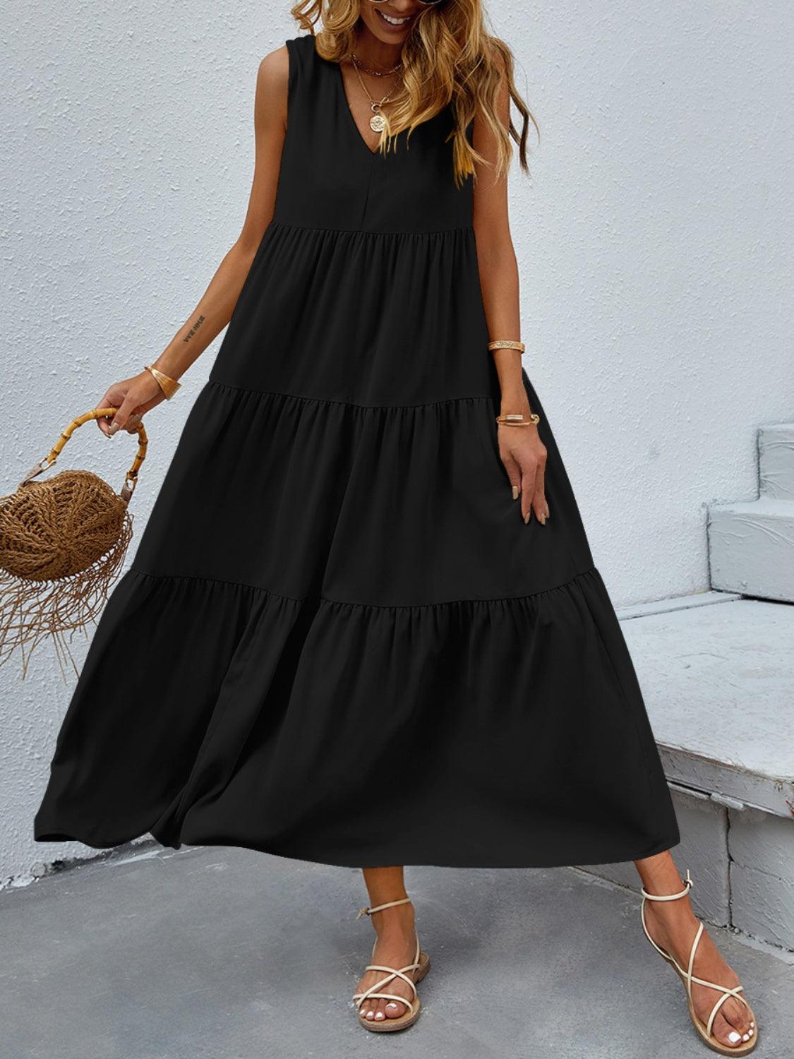 Tiered V-Neck Sleeve Dress Carauana Store