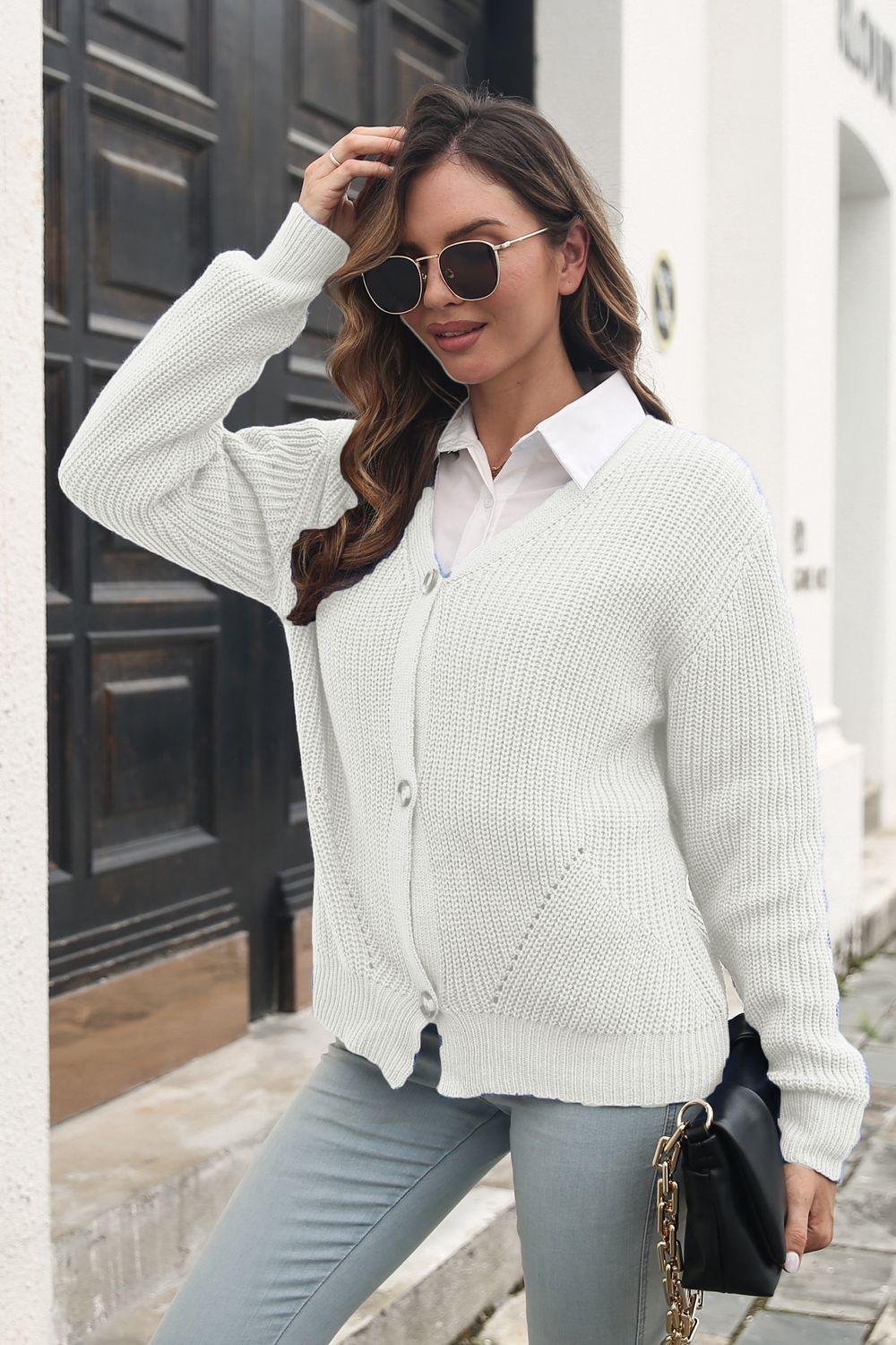 Button Down Ribbed Trim Cardigan Carauana Store