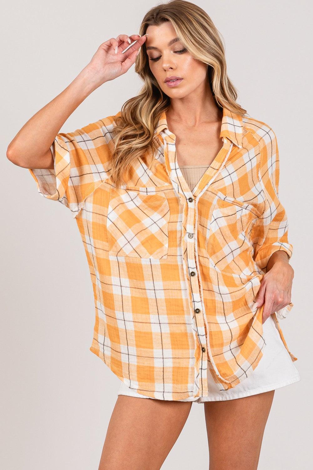 SAGE + FIG Plaid Button Up Side Slit Shirt Carauana Store