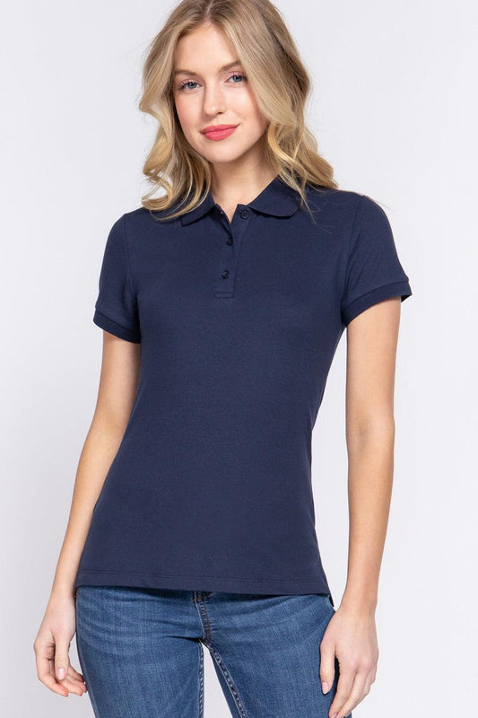 ACTIVE BASIC Full Size Classic Short Sleeve Polo Top Carauana Store