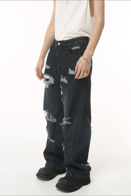 Distressed Wide Leg Pocketed Men's Jeans Carauana Store
