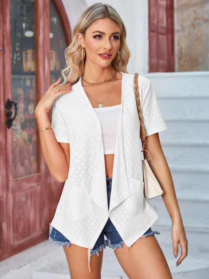 Eyelet Open Front Short Sleeve Cover Up Carauana Store