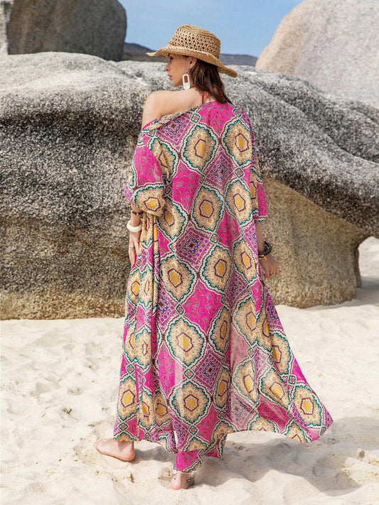Printed Open Front Cardigan and Pants Set Carauana Store