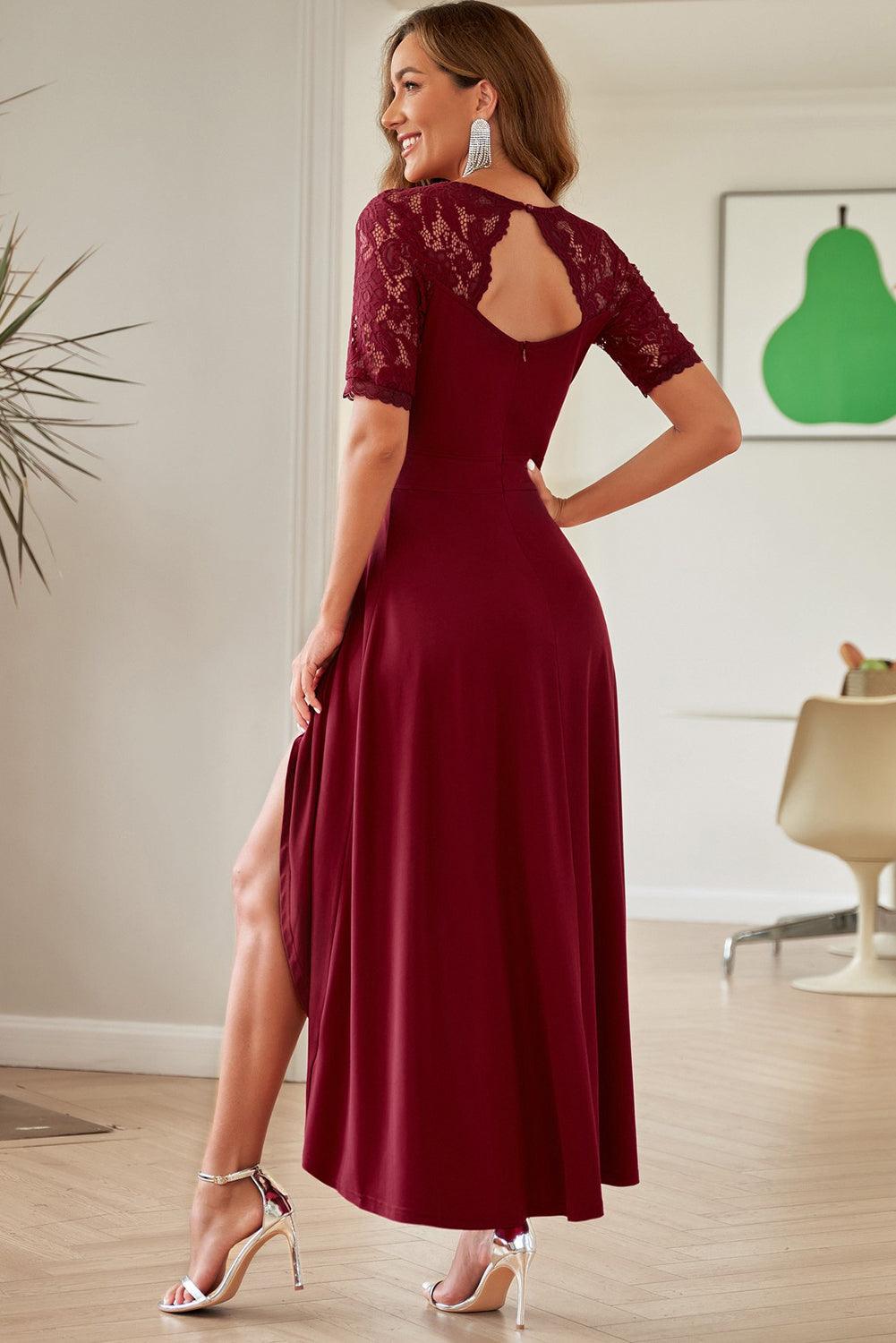 Lace Cutout V-Neck Short Sleeve Dress Carauana Store