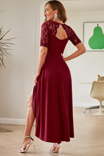 Lace Cutout V-Neck Short Sleeve Dress Carauana Store