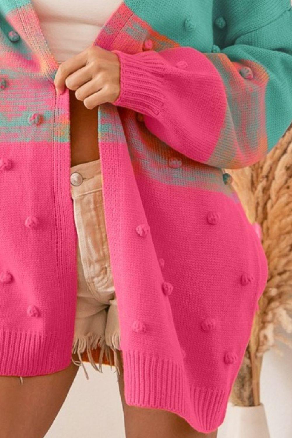 BiBi Color Block Ponpon Sweater Cardigan Carauana Store