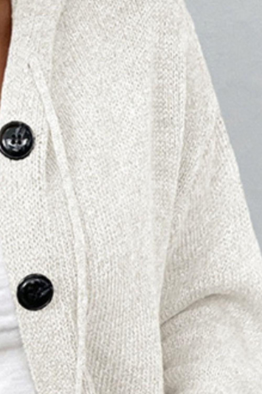 Drawstring Button Up Hooded Cardigan Carauana Store