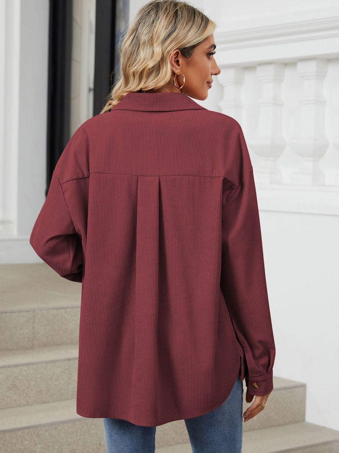 Button Up Dropped Shoulder Long Sleeve Outerwear Carauana Store