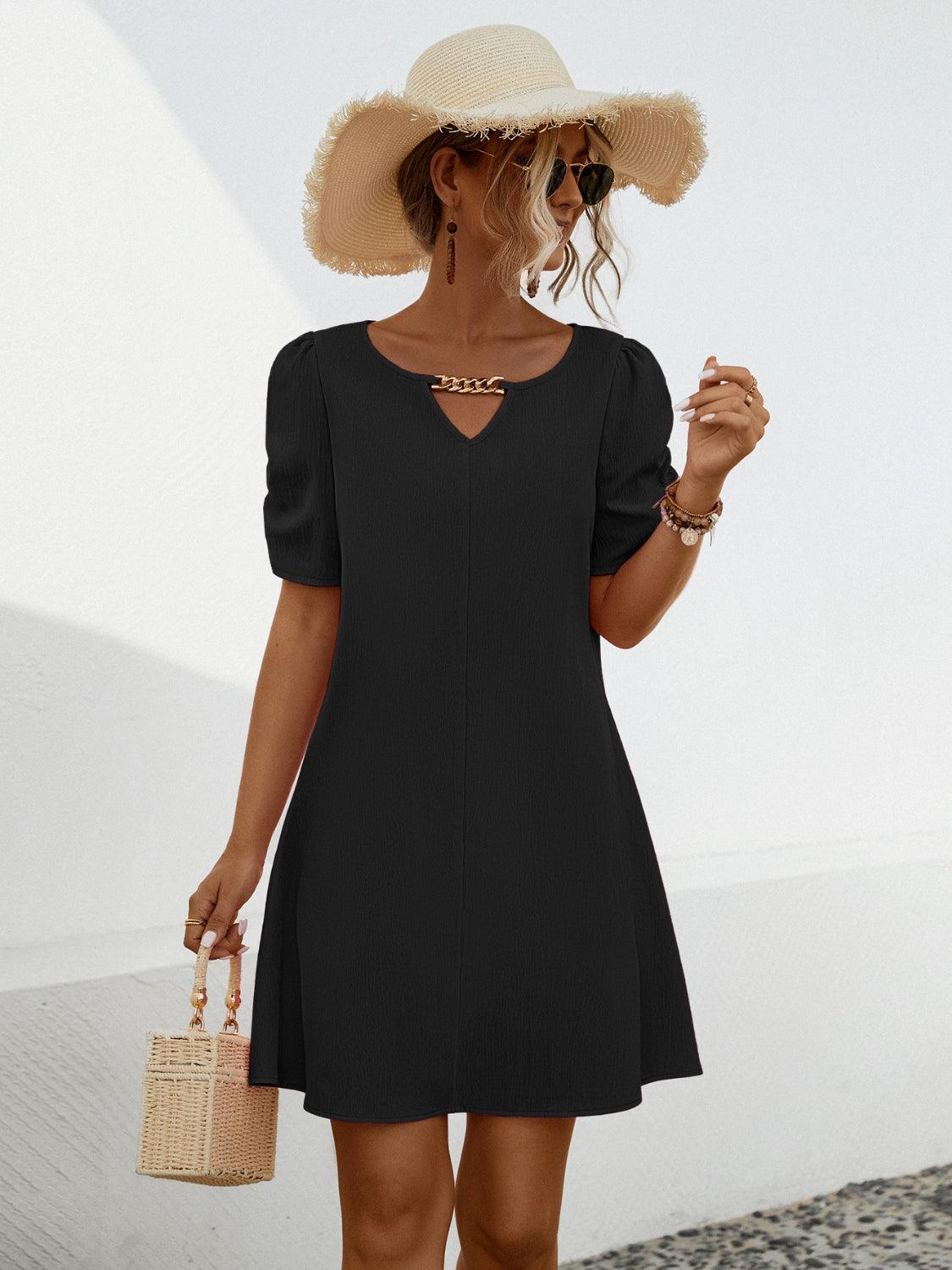 Chain Notched Short Sleeve Dress Carauana Store