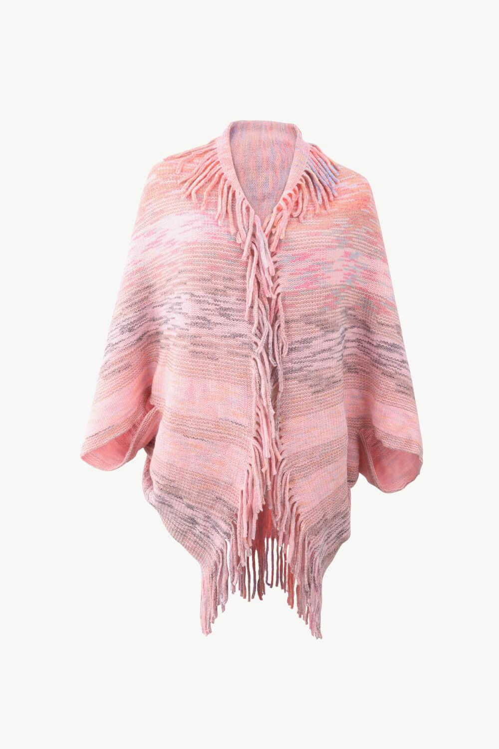 Multicolored Fringe Trim Poncho Carauana Store