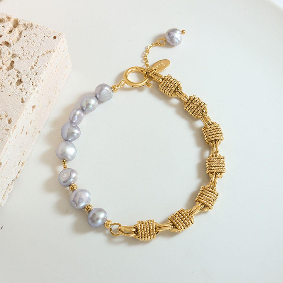 Half Pearl Half Chain Stainless Steel Bracelet Carauana Store