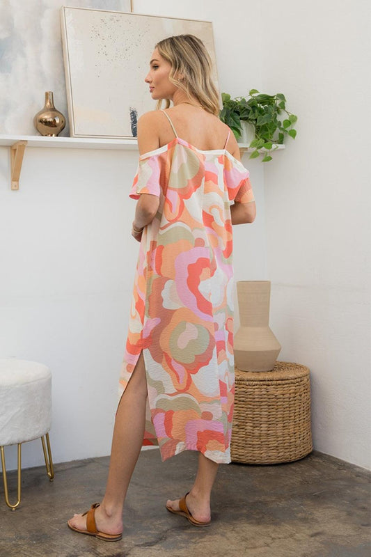 Sew In Love Full Size Printed Side Slit Midi Dress Carauana Store