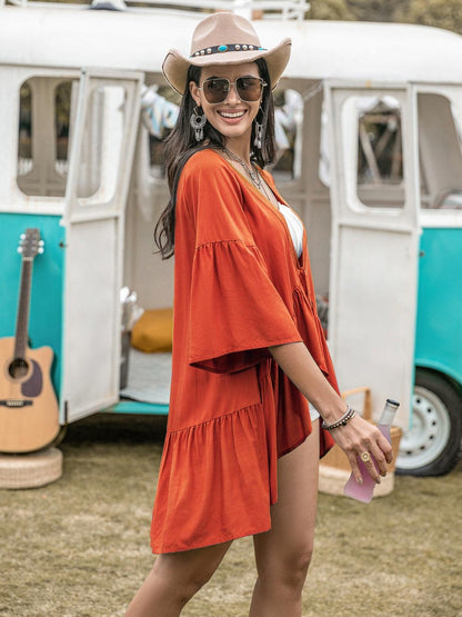Lace Detail Tied Dropped Shoulder Cover Up Carauana Store