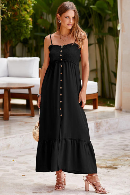 Smocked Spaghetti Strap Ruffle Hem Dress Carauana Store