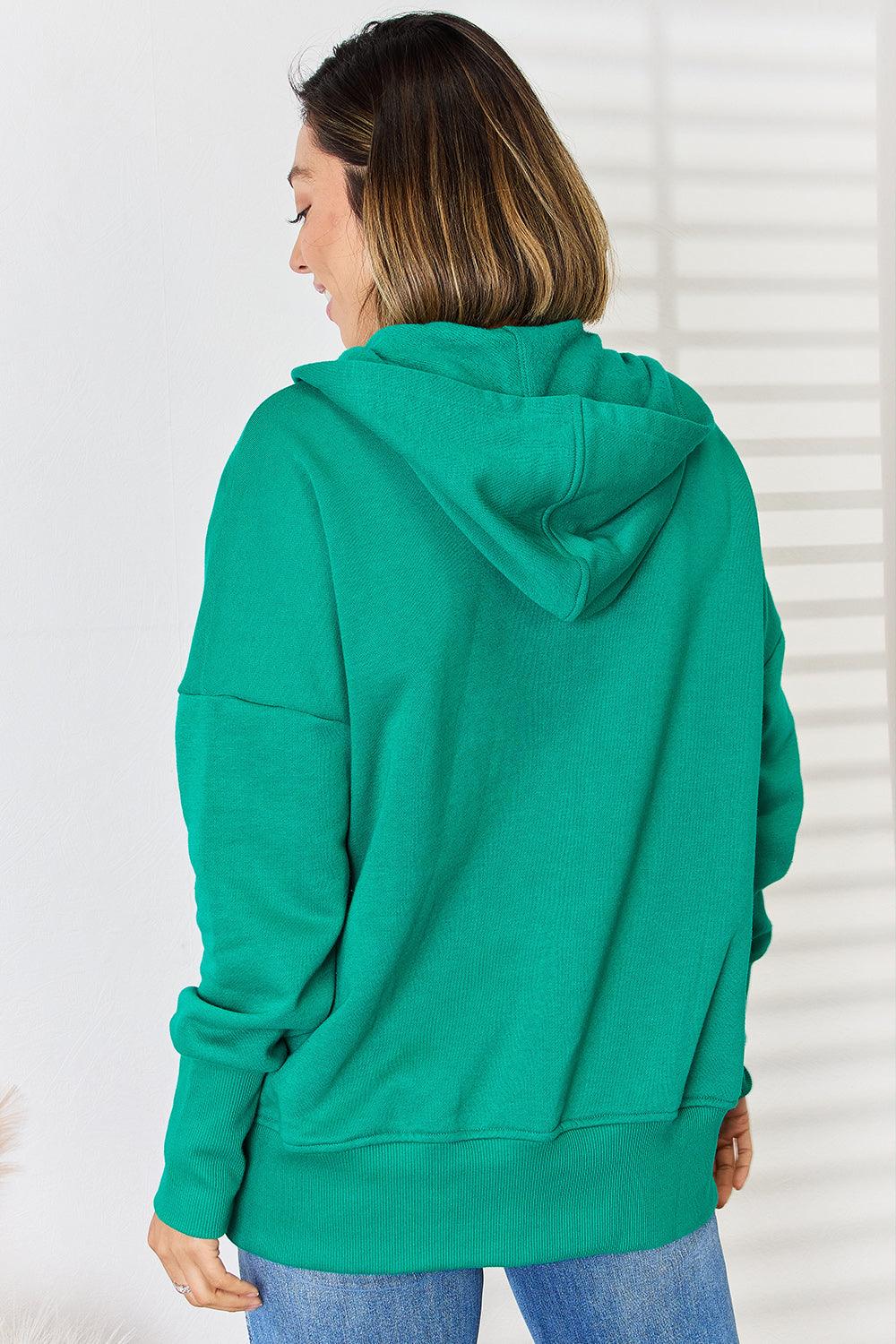 Zenana Half Snap Long Sleeve Hoodie Carauana Store