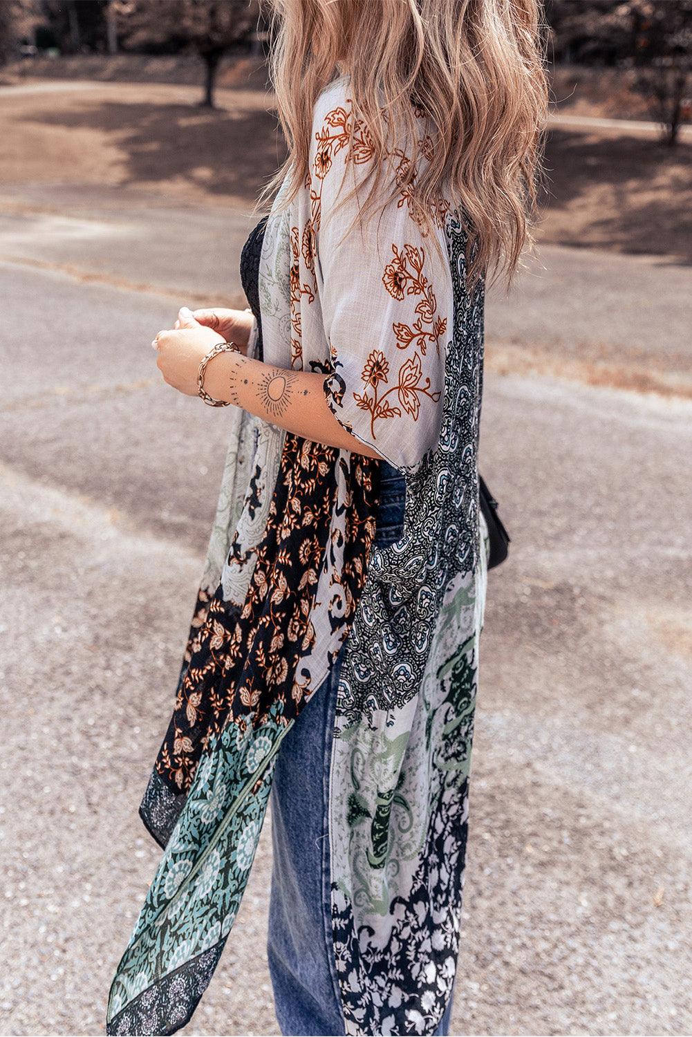 Open Front Printed Half Sleeve Cover Up Carauana Store