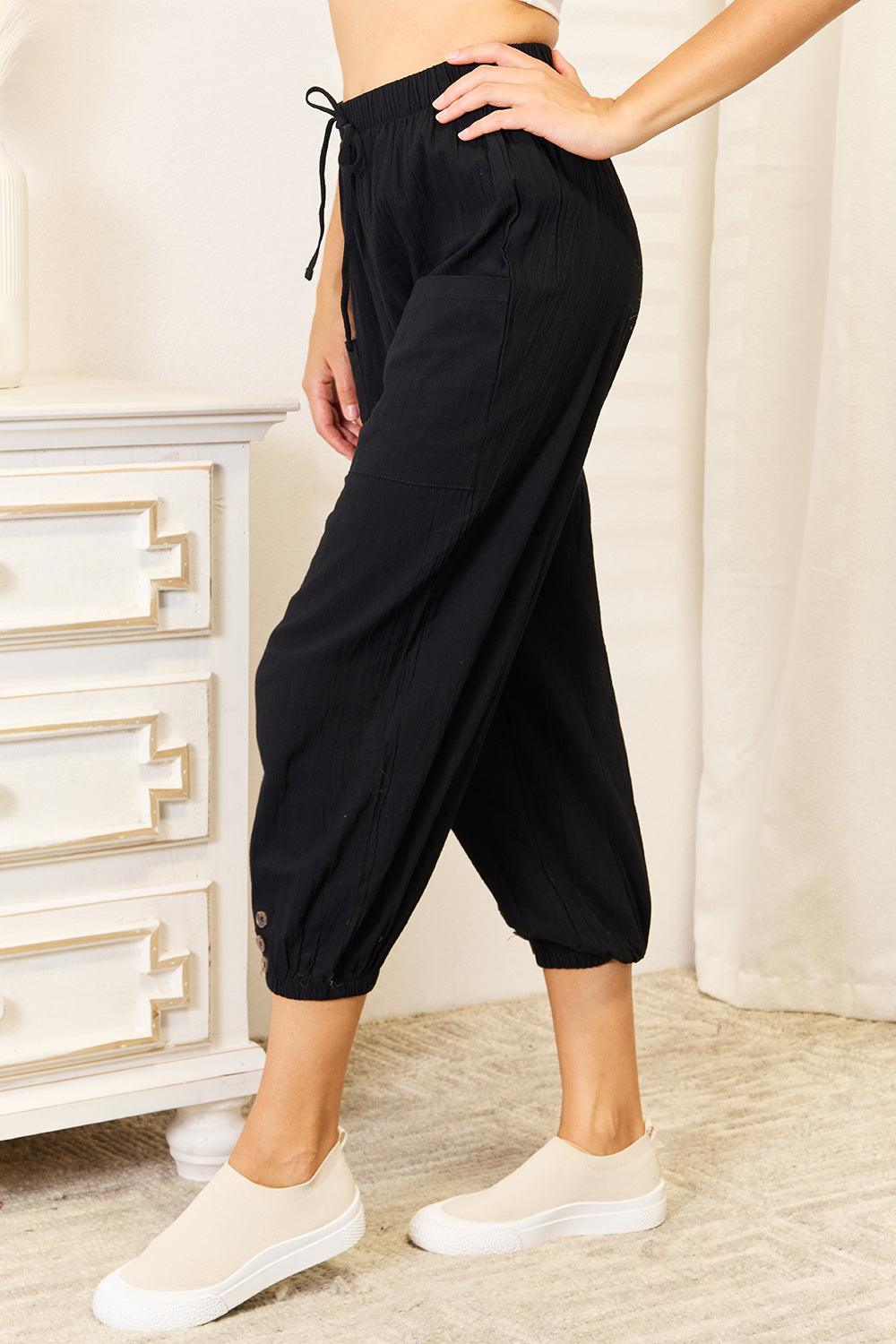 Double Take Decorative Button Cropped Pants Carauana Store