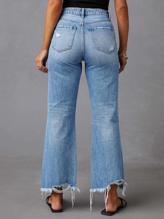 Distressed Raw Hem Jeans with Pockets Carauana Store