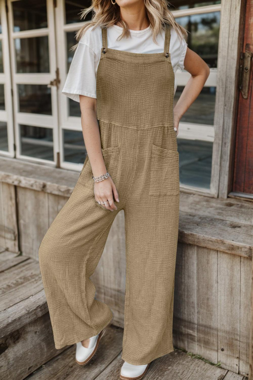 Full Size Wide Leg Front Pocket Jumpsuit Carauana Store