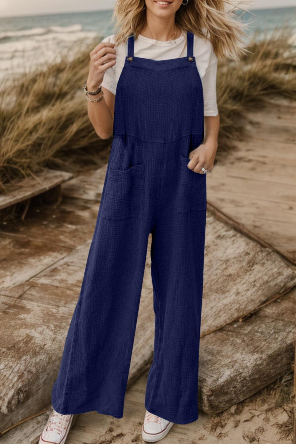 Full Size Wide Leg Front Pocket Jumpsuit Carauana Store