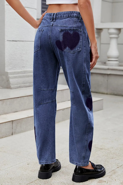 Heart Mid Rise Jeans with Pockets Carauana Store