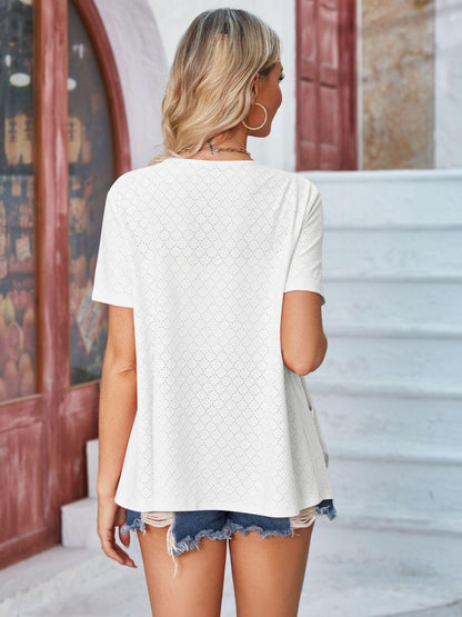 Eyelet Open Front Short Sleeve Cover Up Carauana Store