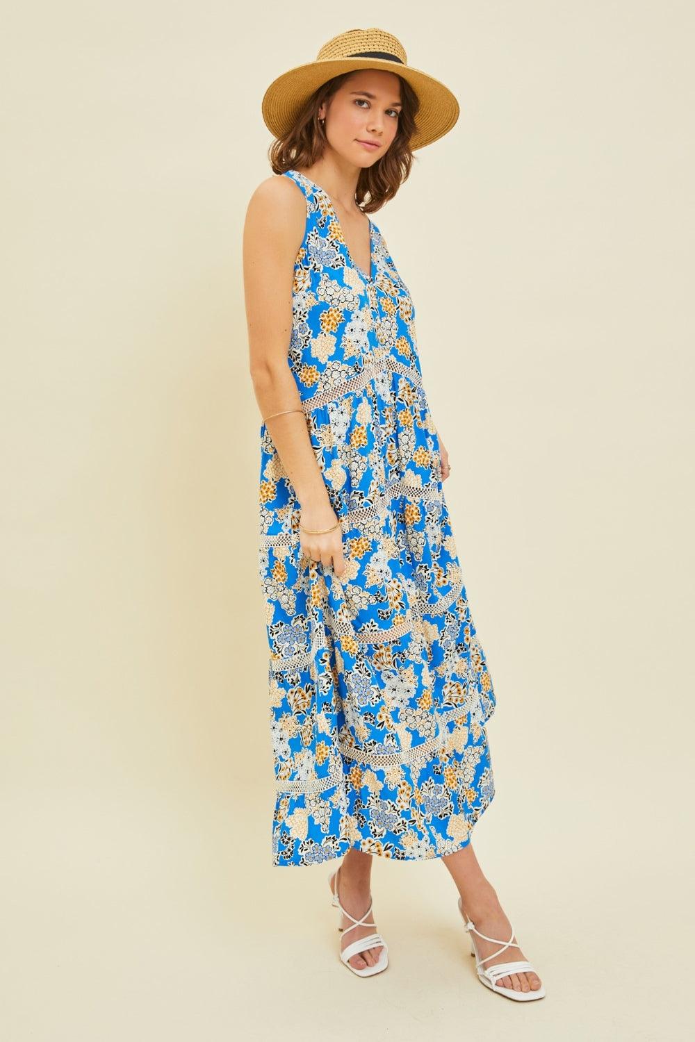 HEYSON Full Size Printed Crochet Trim Maxi Dress Carauana Store