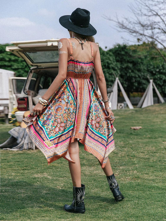 Printed Surplice Handkerchief Hem Cami Dress Carauana Store