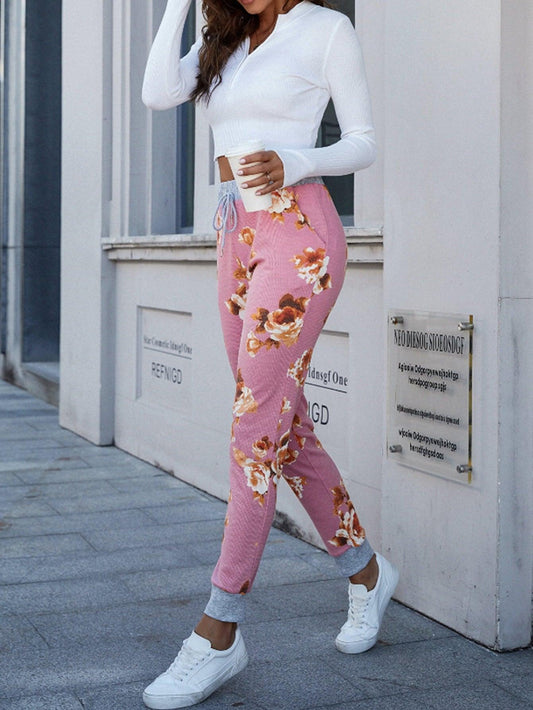 Floral Print Slim Fit Long Pants Carauana Store