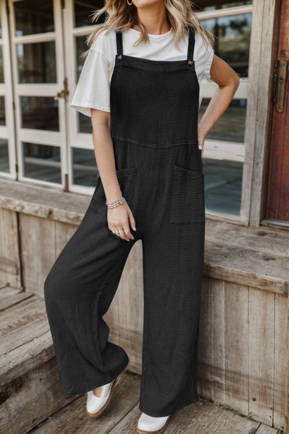 Full Size Wide Leg Front Pocket Jumpsuit Carauana Store