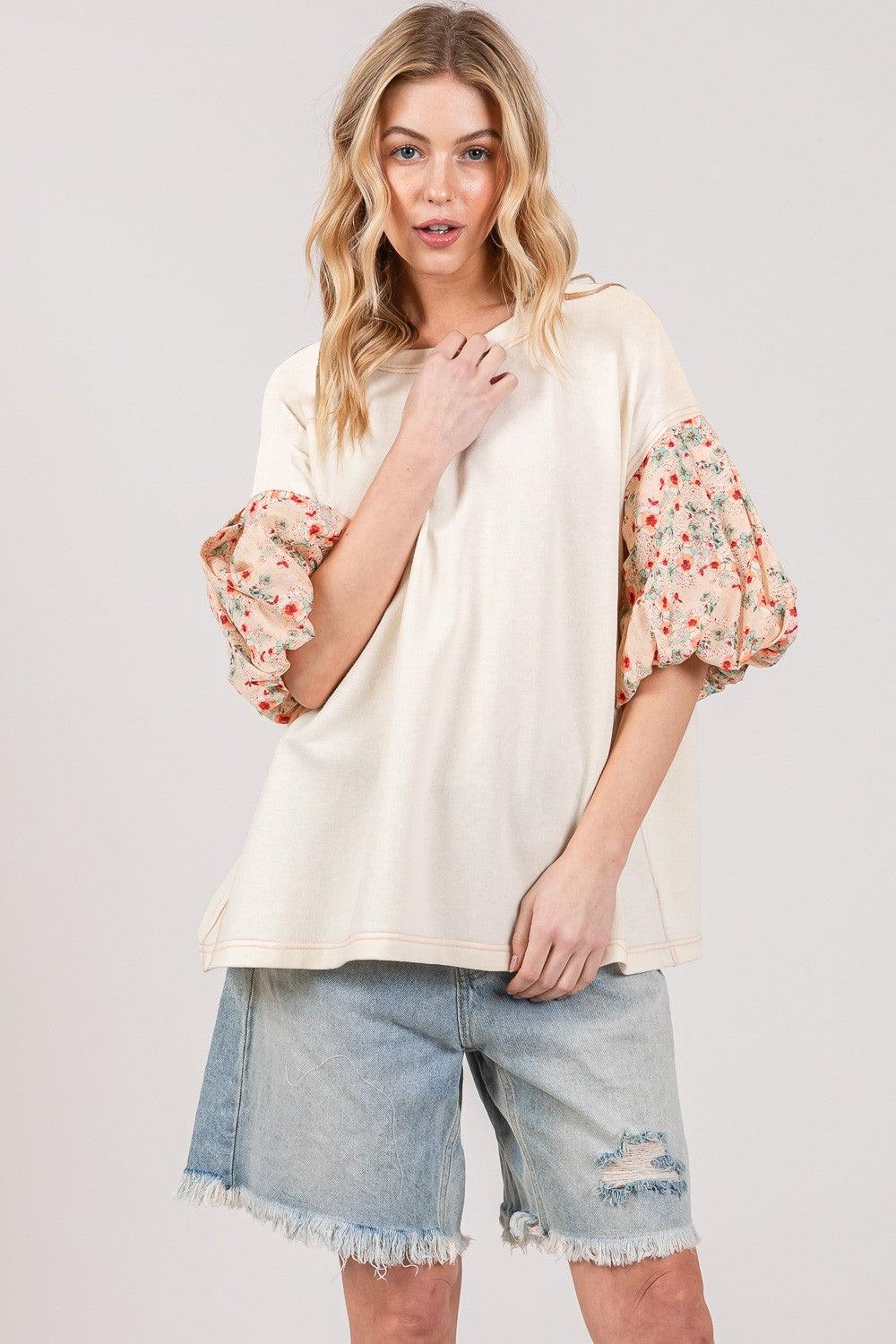 SAGE + FIG Round Neck Bubble Sleeve Oversize Top Carauana Store