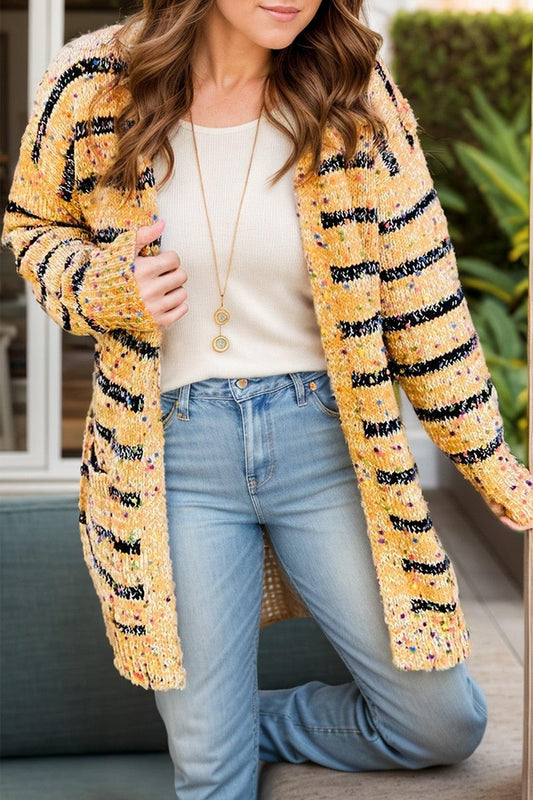Striped Open Front Long Sleeve Cardigan Carauana Store