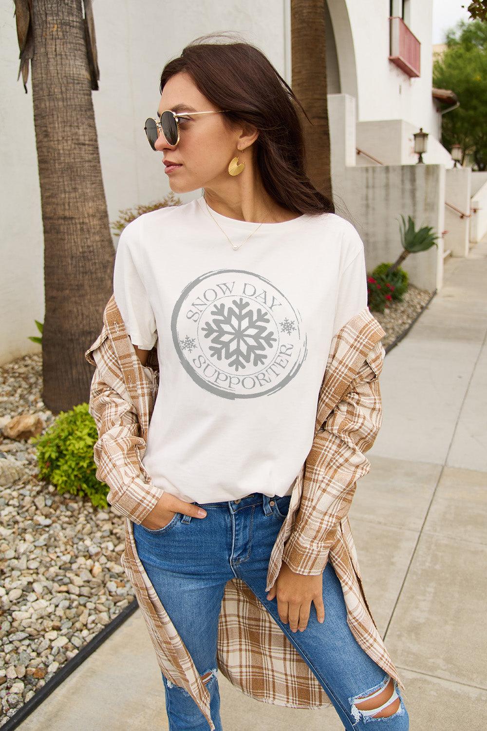 Simply Love Full Size SNOW DAY SUPPORTER Round Neck T-Shirt Carauana Store