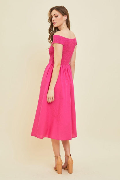 HEYSON Off-Shoulder Smocked Midi Dress Carauana Store
