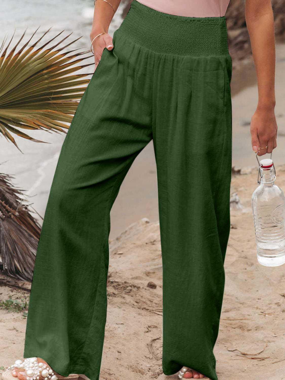 Full Size Smocked Waist Wide Leg Pants Carauana Store