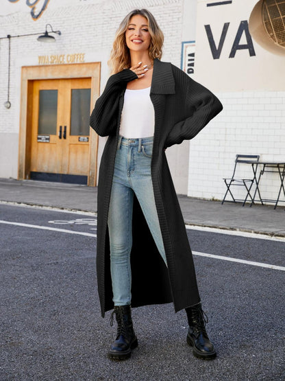 Full Size Collared Open Front Duster Cardigan Carauana Store