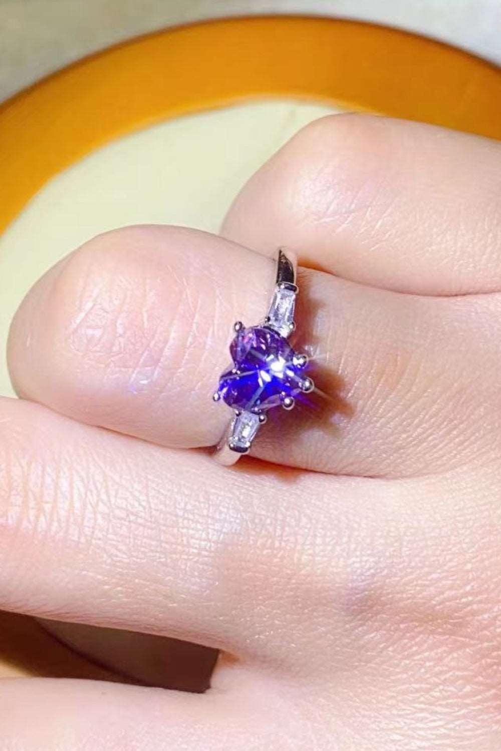 1 Carat Moissanite Heart-Shaped Platinum-Plated Ring in Purple Carauana Store
