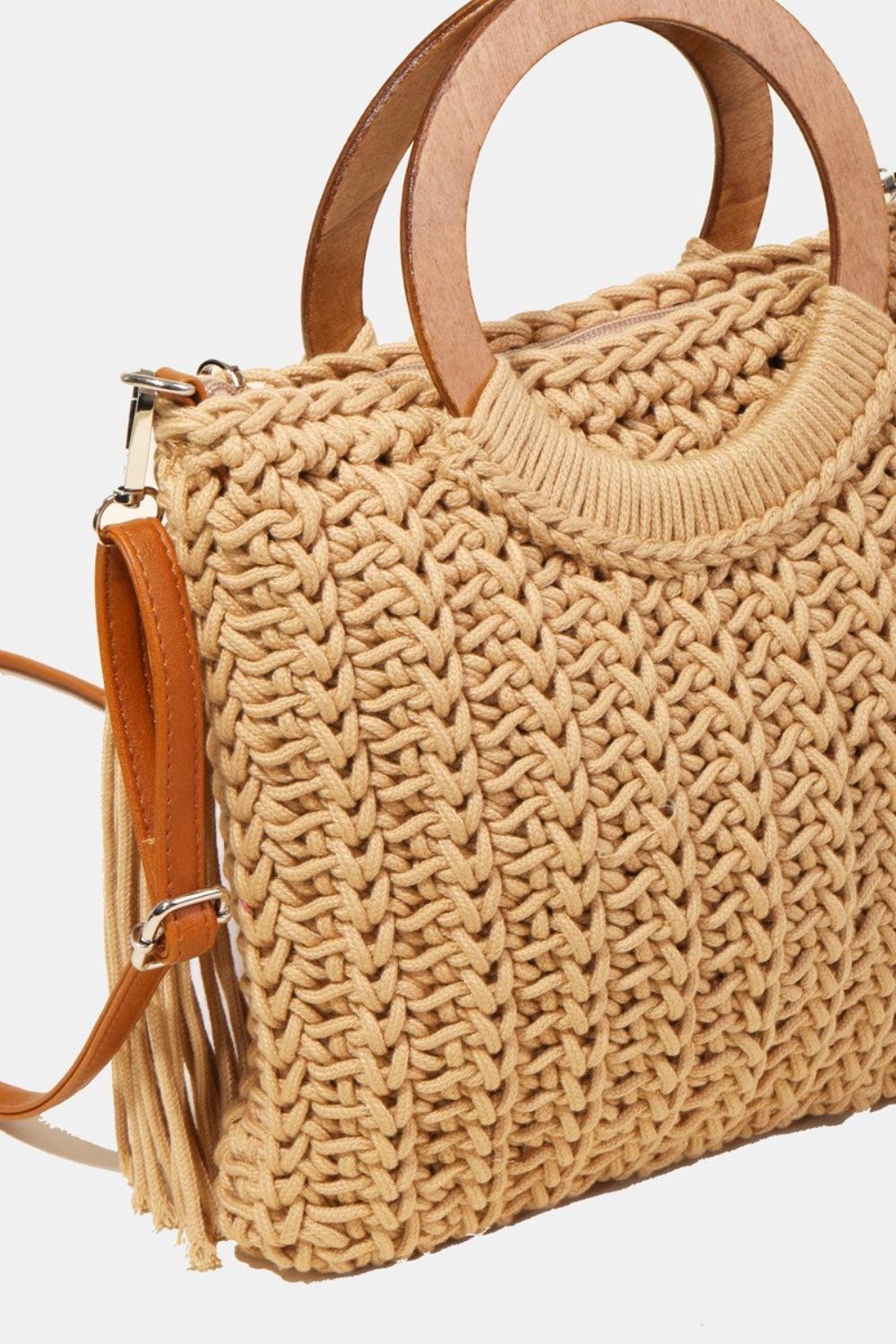 Fame Crochet Knit Convertible Tote Bag with Tassel Carauana Store